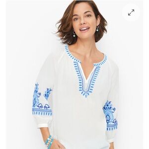 Talbots Crinkle Gauze Embroidered Top Petite Small (New With Tags)